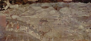 Ambrogio Lorenzetti, "Effetti del Buon Governo in campagna", 1338-1339, Sala della Pace, Palazzo Pubblico, Siena